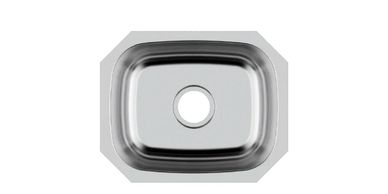 Overhead view of metallic kitchen sink