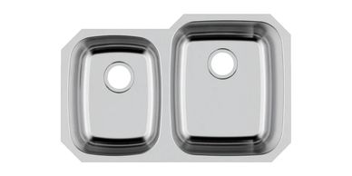 Two-compartment metal sink top view