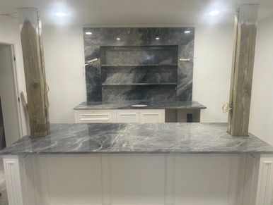 Contemporary marble kitchen design with lighting