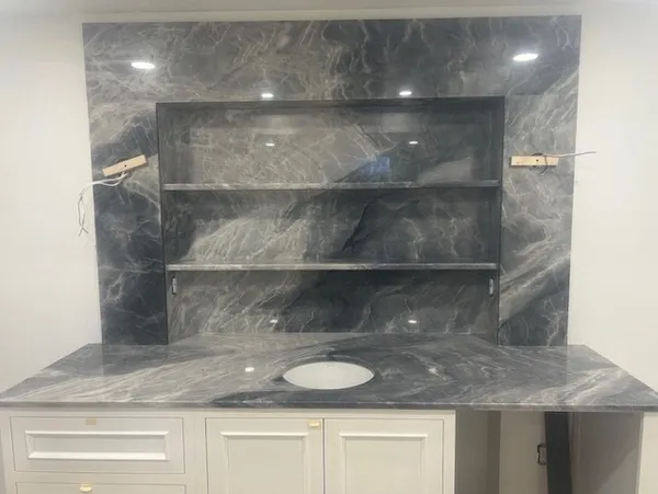 Marble countertop with shelves